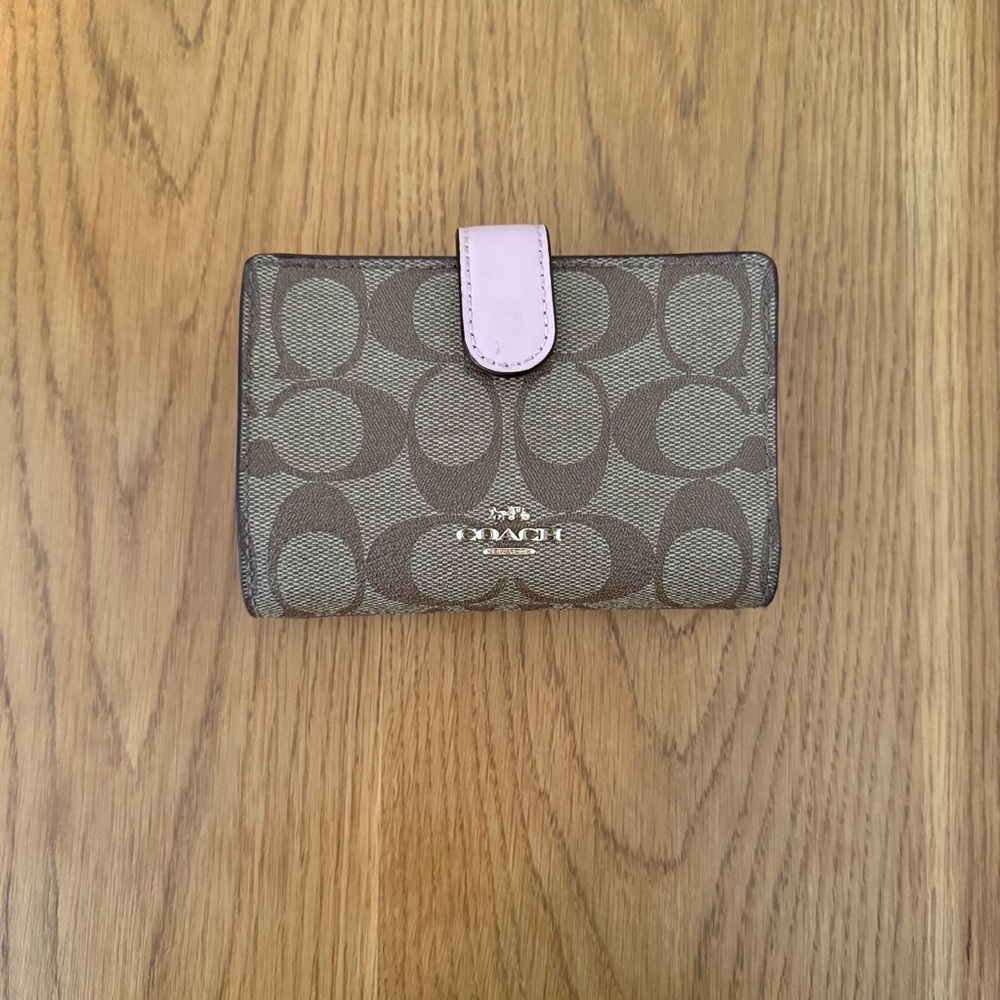 Coach Signature Tan and Pink Wallet
